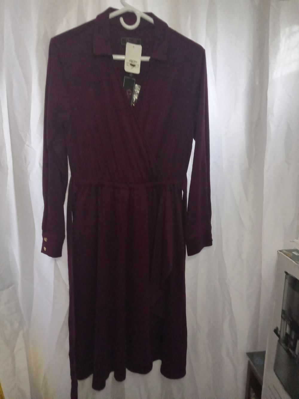 C Wonder by Christian Siriano Long Sleeve Faux Suede Wrap Tie Dress Purple